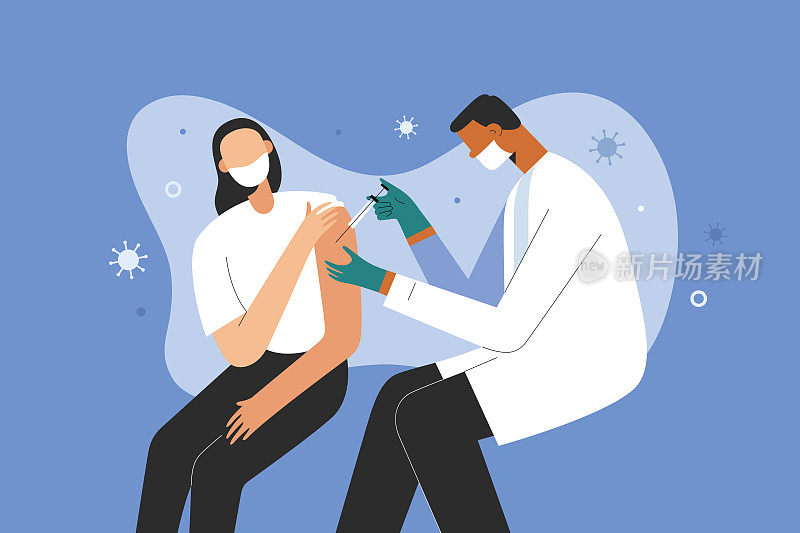 Covid-19 vaccination, doctor injecting a patient, Medical doctor wearing protective mask giving a vaccine shot in arm, muscle injection. coronavirus immunization,